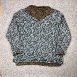 USA Palm Blue Geometric Print Quarter Zip Sherpa Lined Pullover Jacket